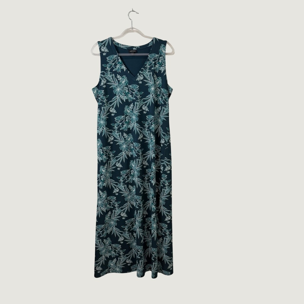 J. Jill Wearever Green Floral Sleeveless Maxi Dress Tropical Vacation Large Tall